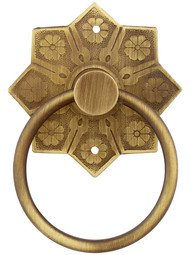 Eastlake Star Pattern Ring Pull in Antique Brass.